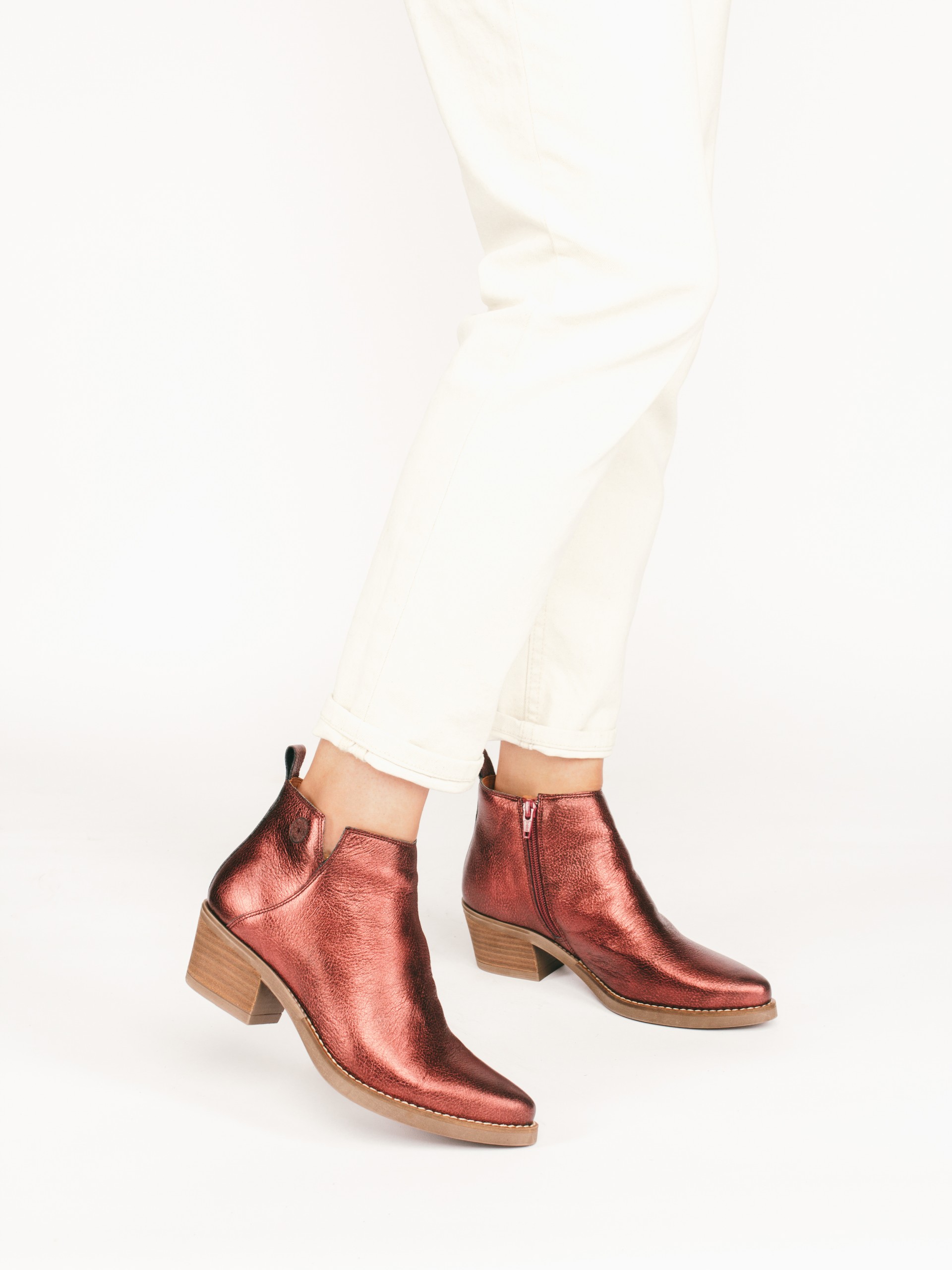 Metallic Leather Texan Ankle Boots