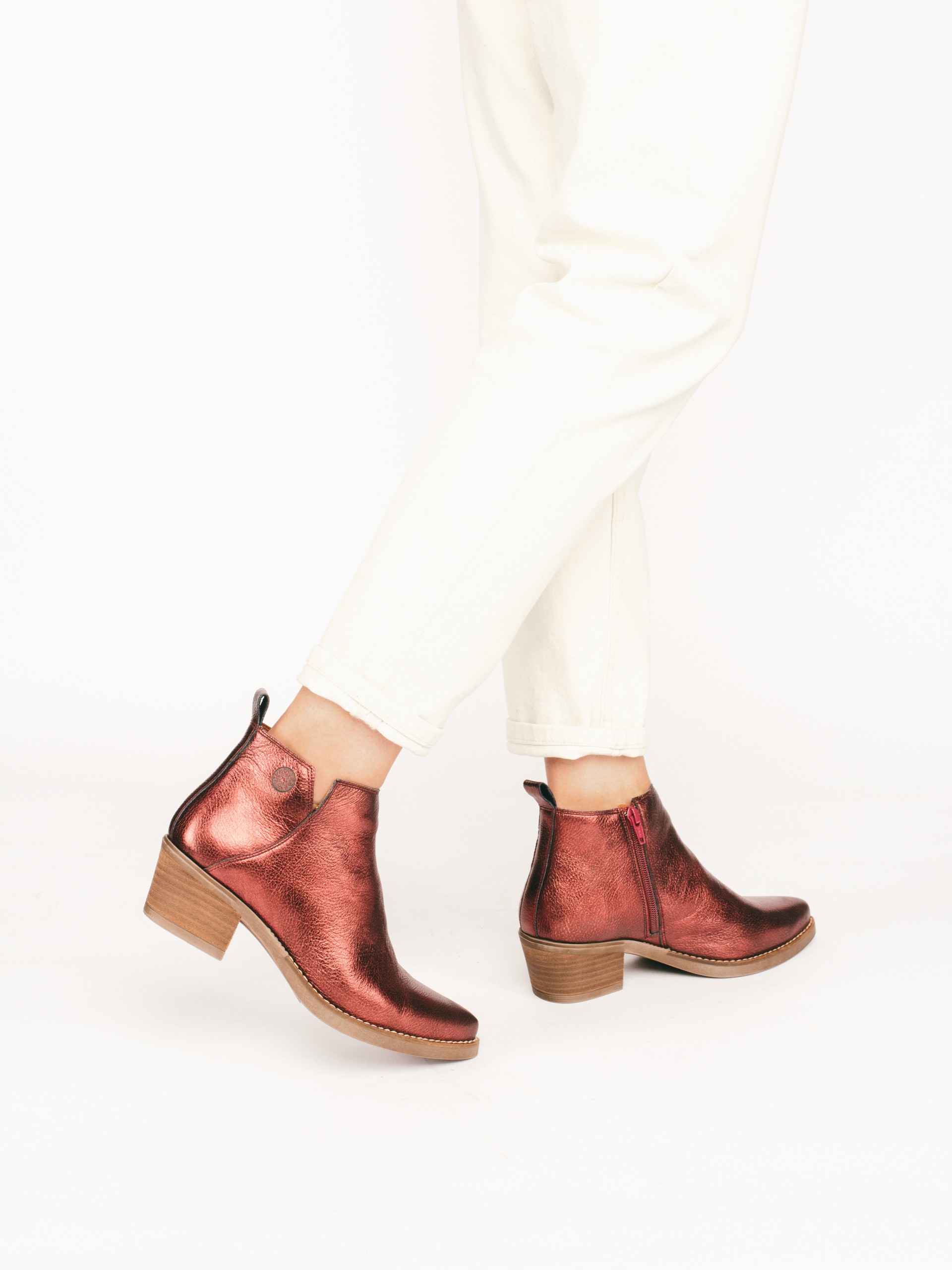 Metallic Leather Texan Ankle Boots