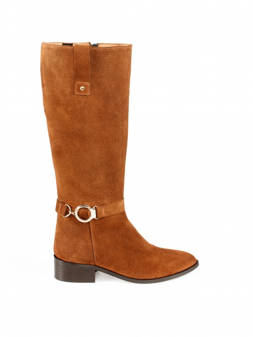 Knee-High Suede Boots with Silver Buckle