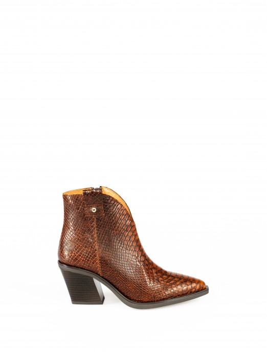 Cowboy Style Ankle Boots in Engraved Leather