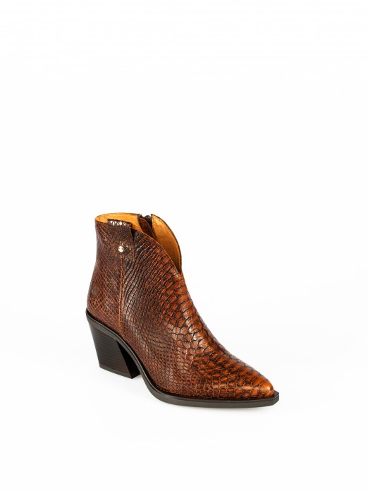 Cowboy Style Ankle Boots in Engraved Leather