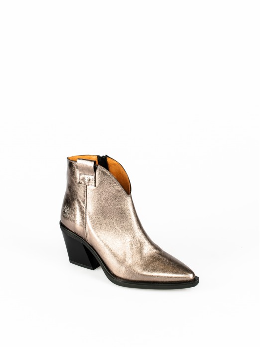 Cowboy Style Ankle Boots in Metallic Leather