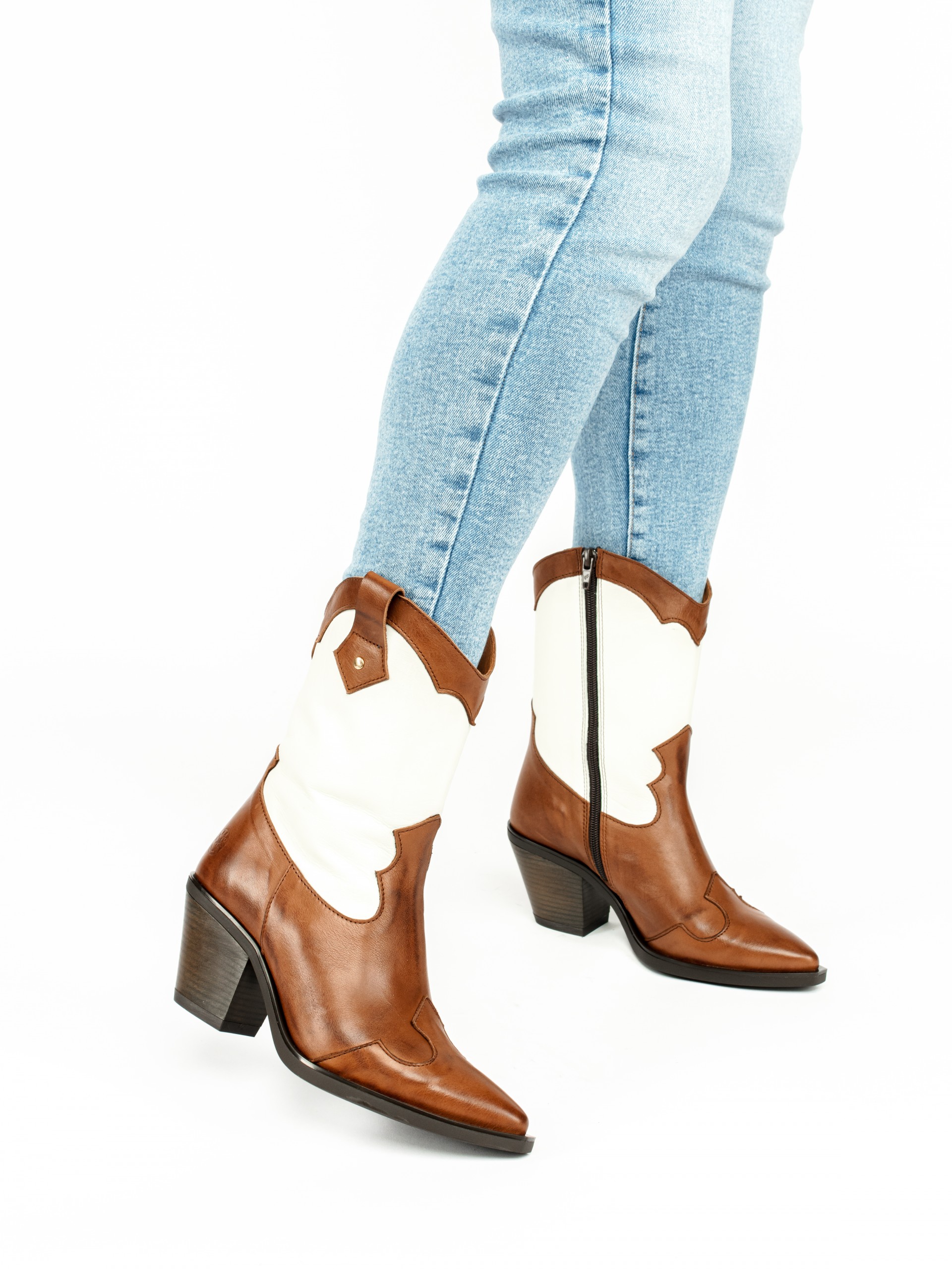 Cowboy Style Boots with White Panel