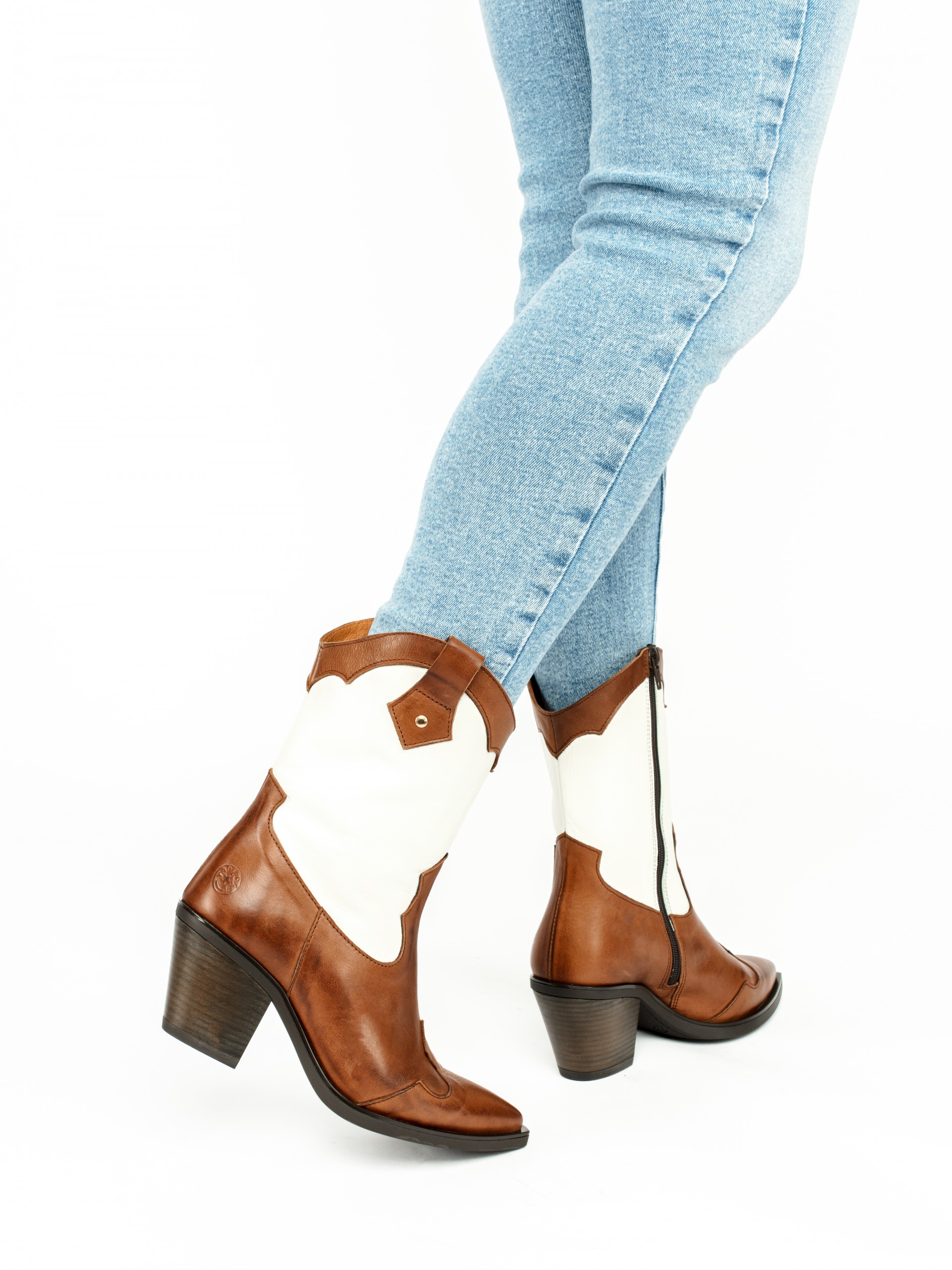 Cowboy Style Boots with White Panel