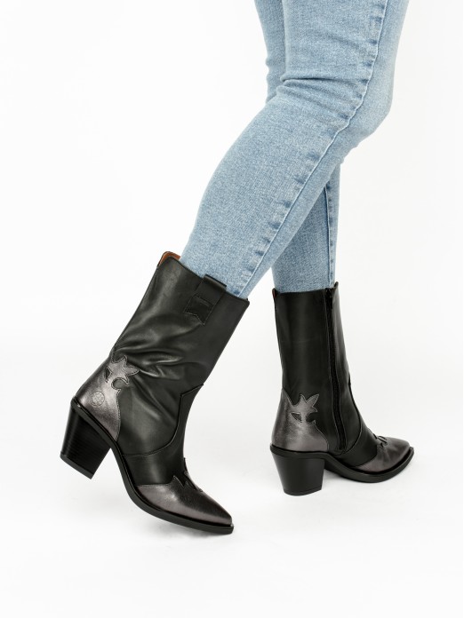 Cowboy Style Boots in Two-toned Leather