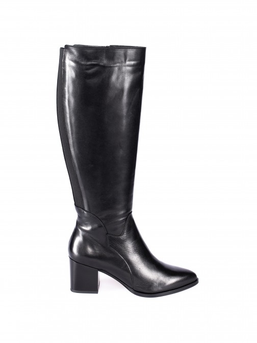 Knee-High High-Heel Leather Boots