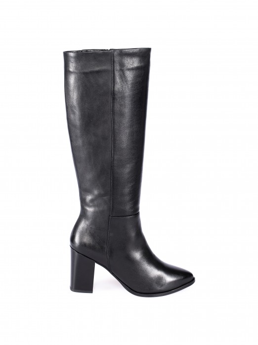 Knee-High High-Heel Leather Boots