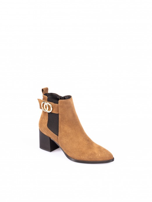 Suede Ankle Boots with side Elastic and Gold detai