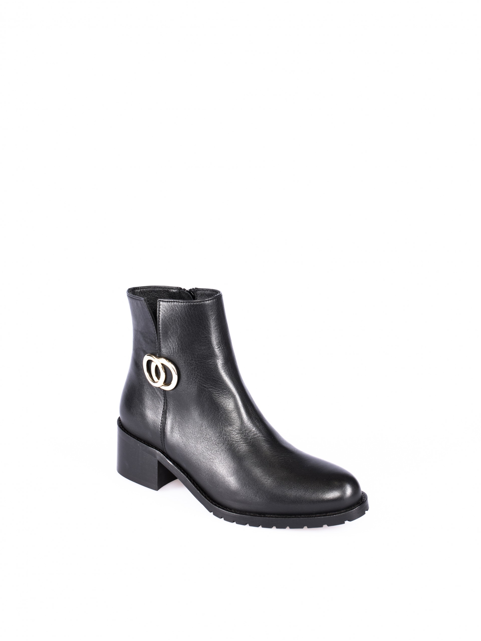 Leather Ankle-Boots with Gold Detail