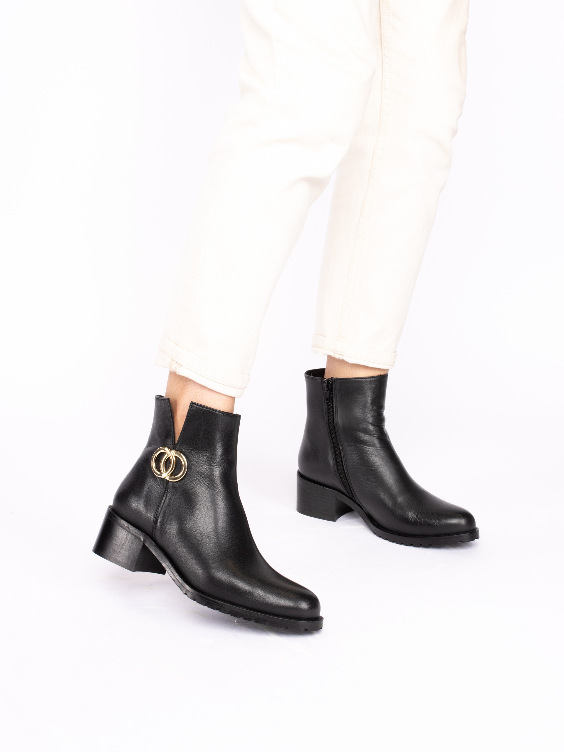 Leather Ankle-Boots with Gold Detail