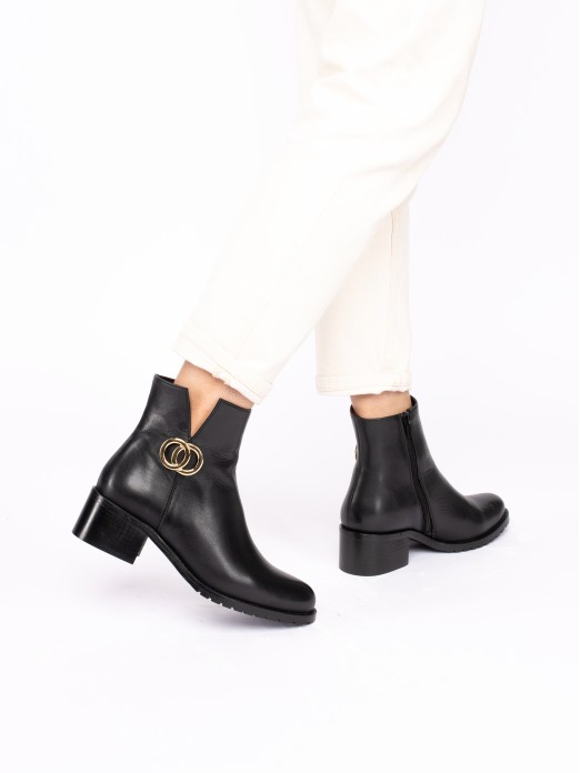 Leather Ankle-Boots with Gold Detail