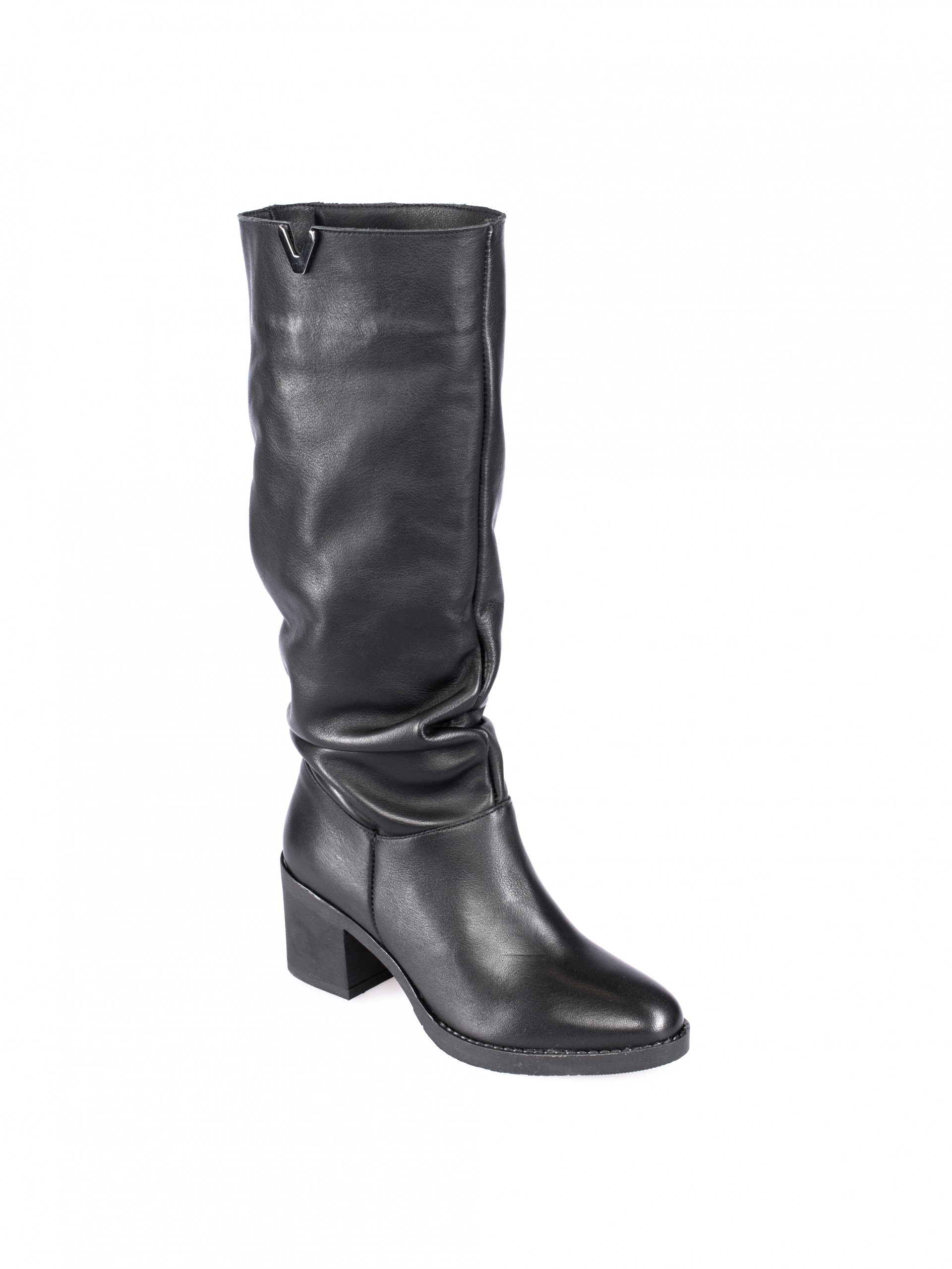 Wrinkled Leather Knee-high Boots