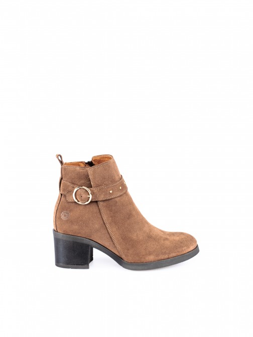 Suede Ankle Boot with Buckle Detail