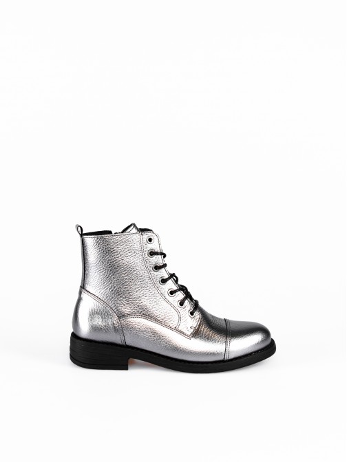 Lace-up Laminated Leather Ankle Boots