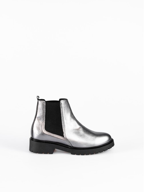 Laminated Leather Ankle Boots with Elastic