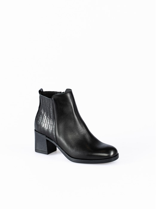 Leather Ankle Boot with Textured Detail