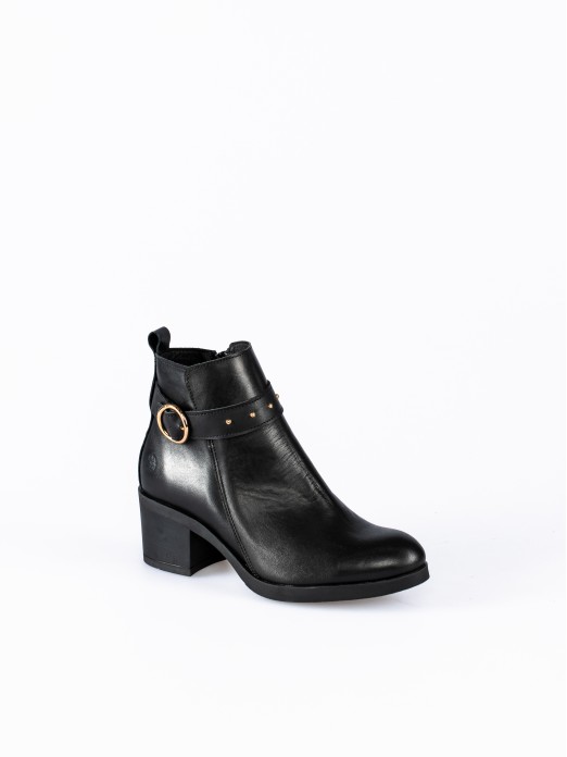 Leather Ankle Boot with Buckle Detail