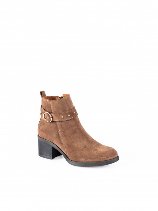 Suede Ankle Boot with Buckle Detail