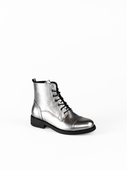 Lace-up Laminated Leather Ankle Boots