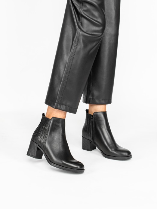 Leather Ankle Boot with Textured Detail