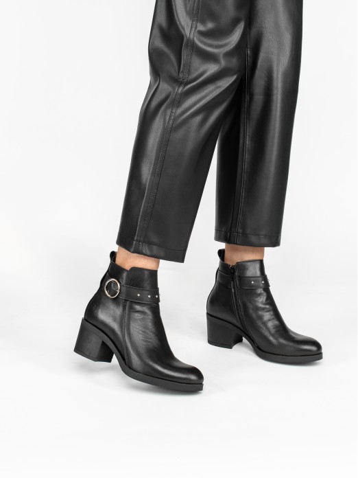 Leather Ankle Boot with Buckle Detail