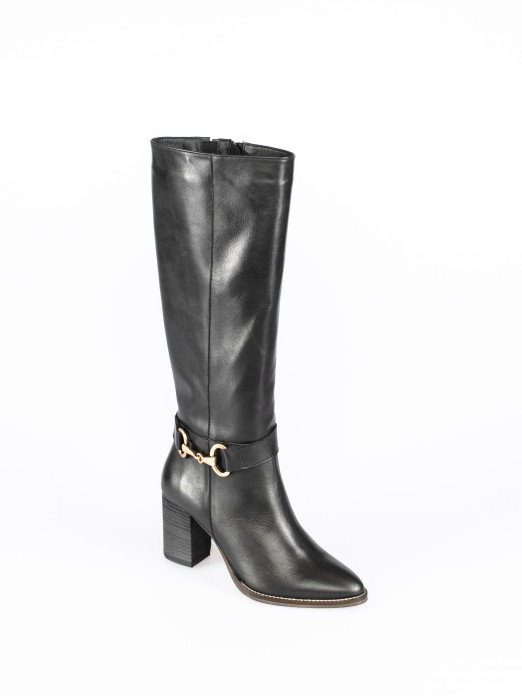 High Heel Knee-High Leather Boots