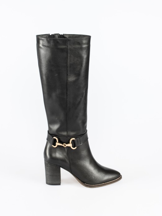 High Heel Knee-High Leather Boots