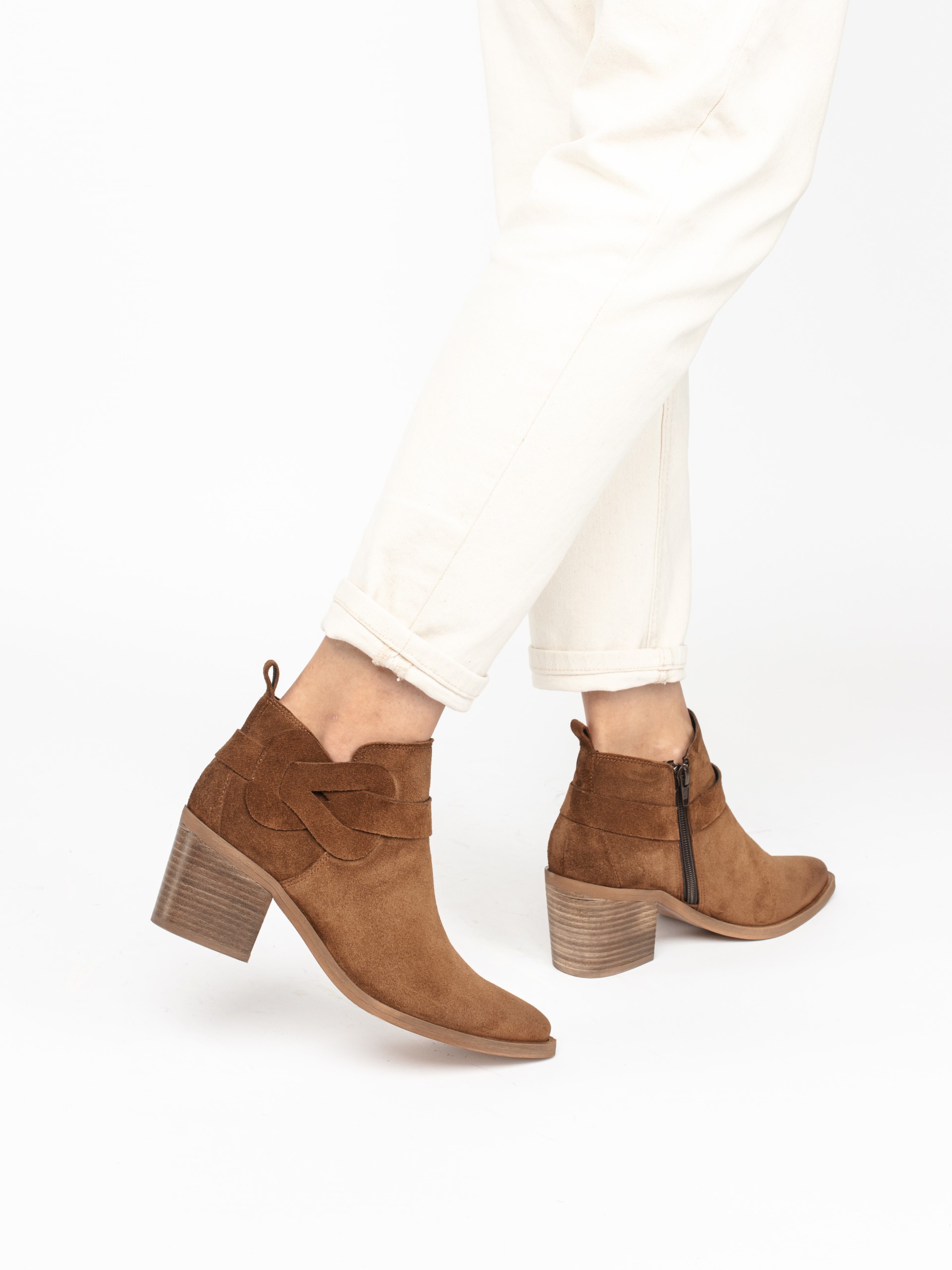 Suede High Heel Ankle Boots with Detail