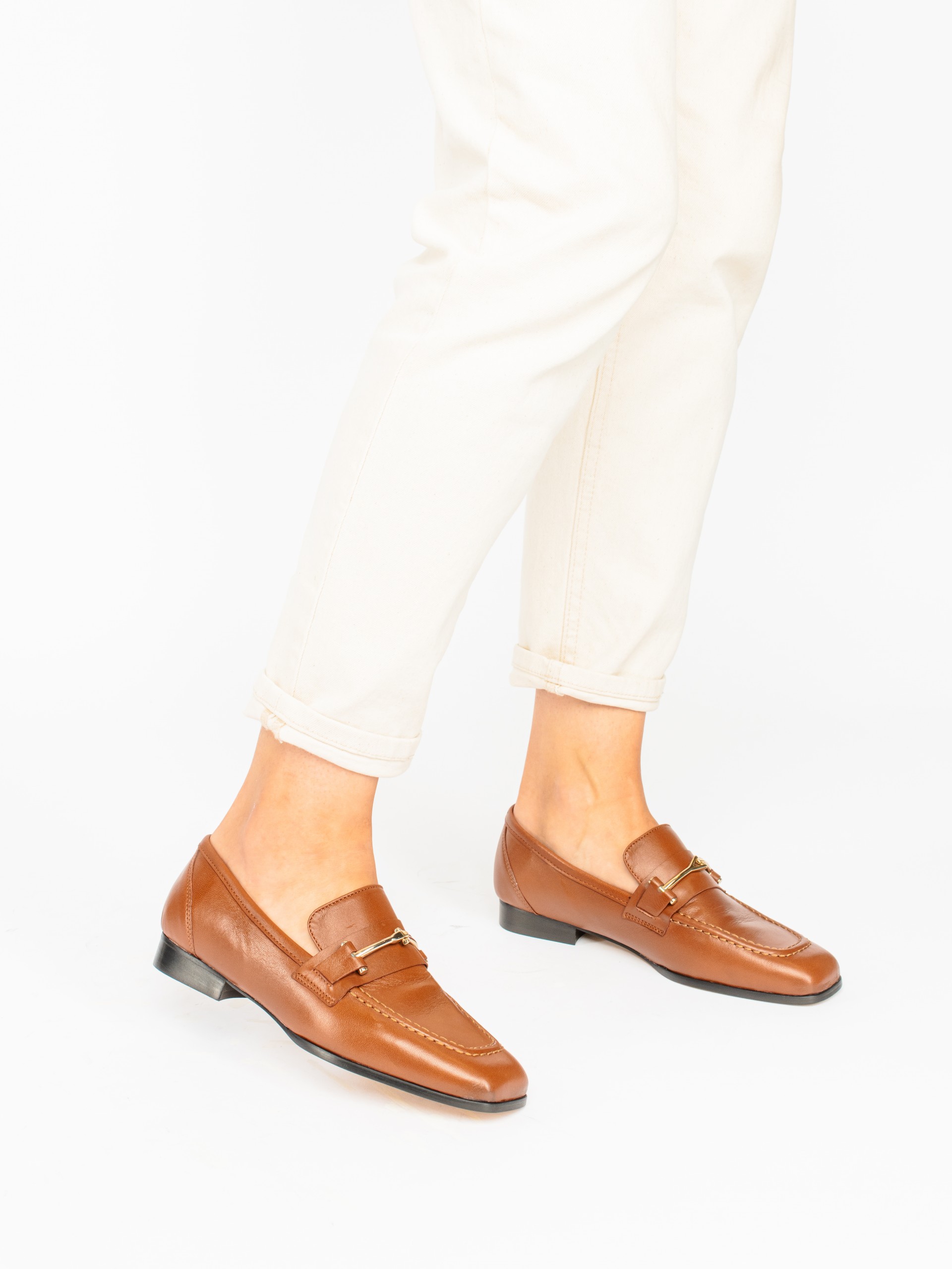 Leather Moccassins with Gold Appliqué