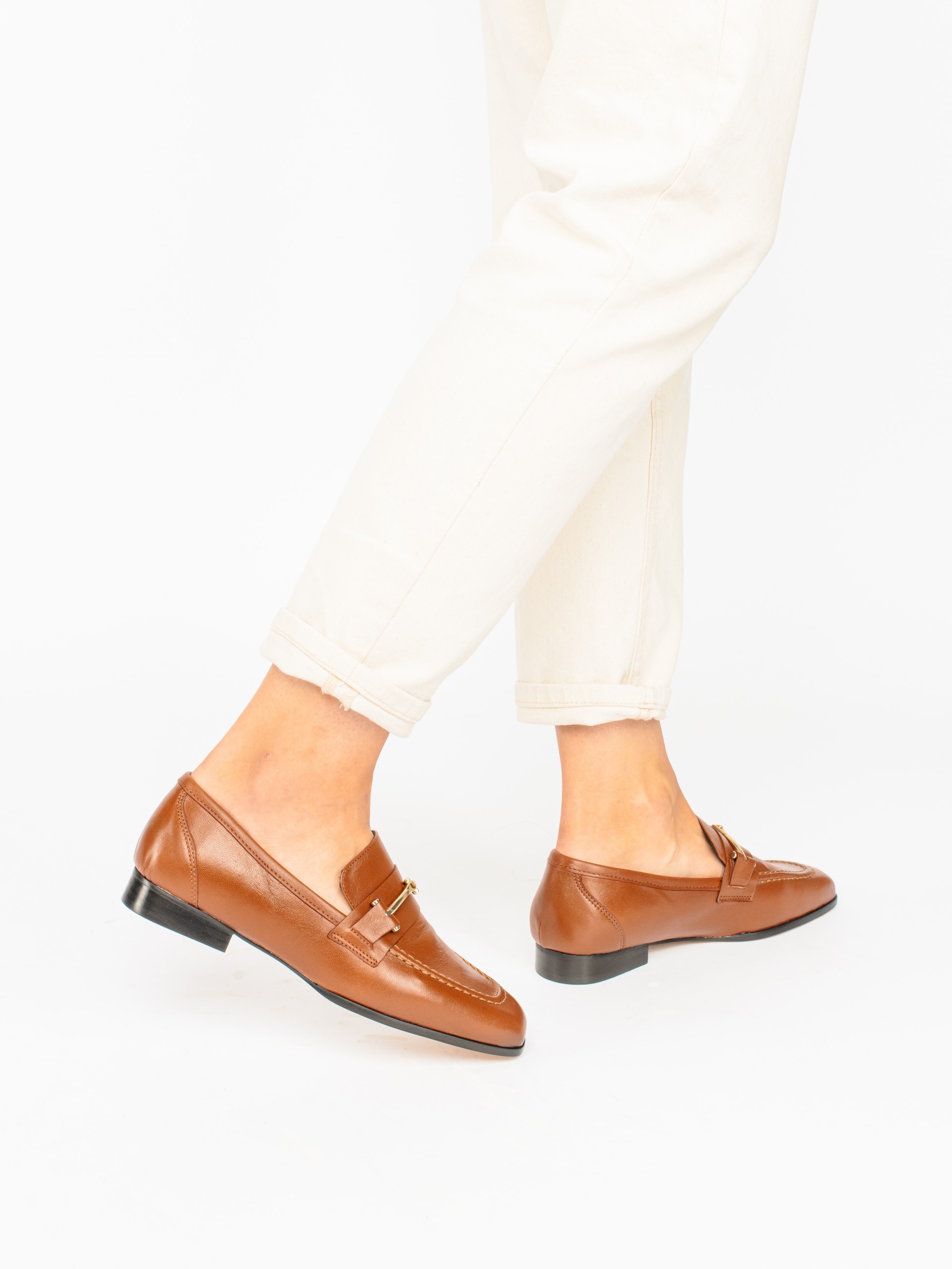 Leather Moccassins with Gold Appliqué