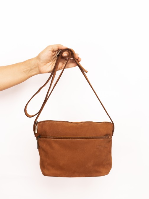 Nubuck Shoulder Bag with Three Pockets