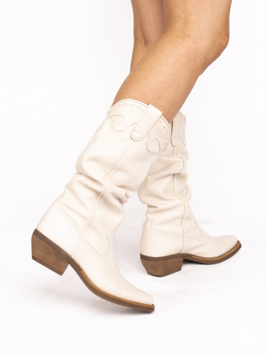 Leather Texan Style Boots with a Folded Effect