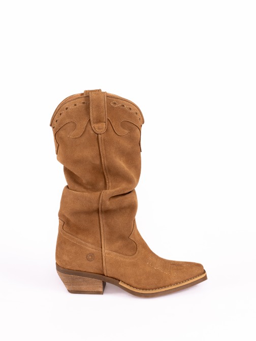 Suede Texan Style Boots with a Folded Effect