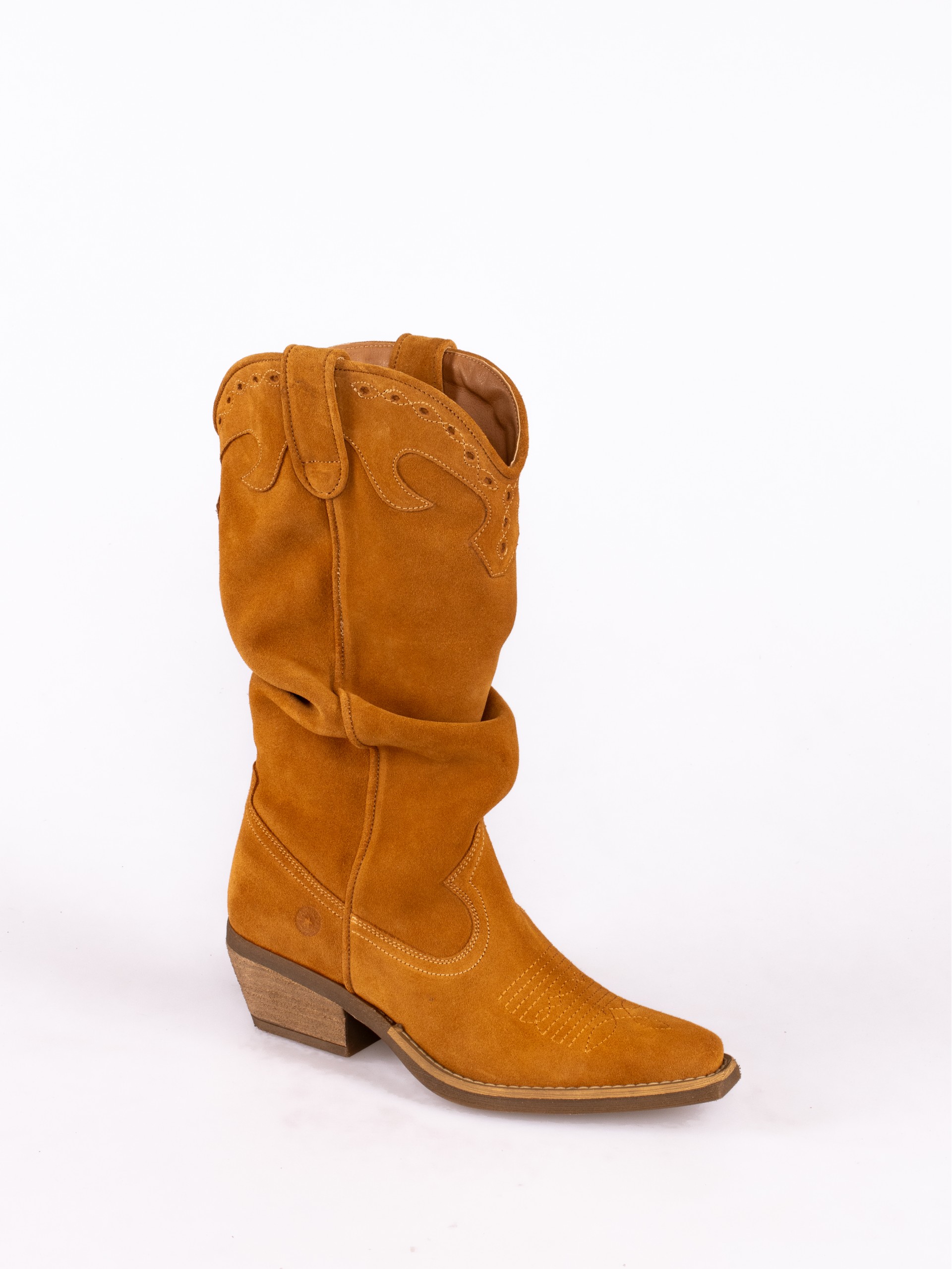 Suede Texan Style Boots with a Folded Effect
