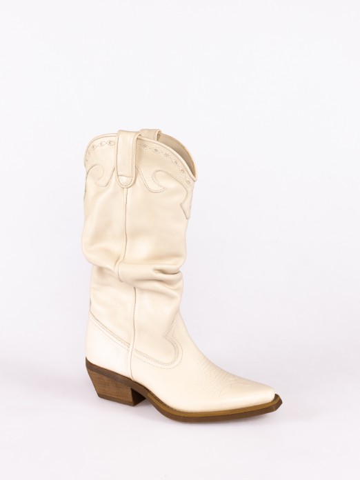 Leather Texan Style Boots with a Folded Effect