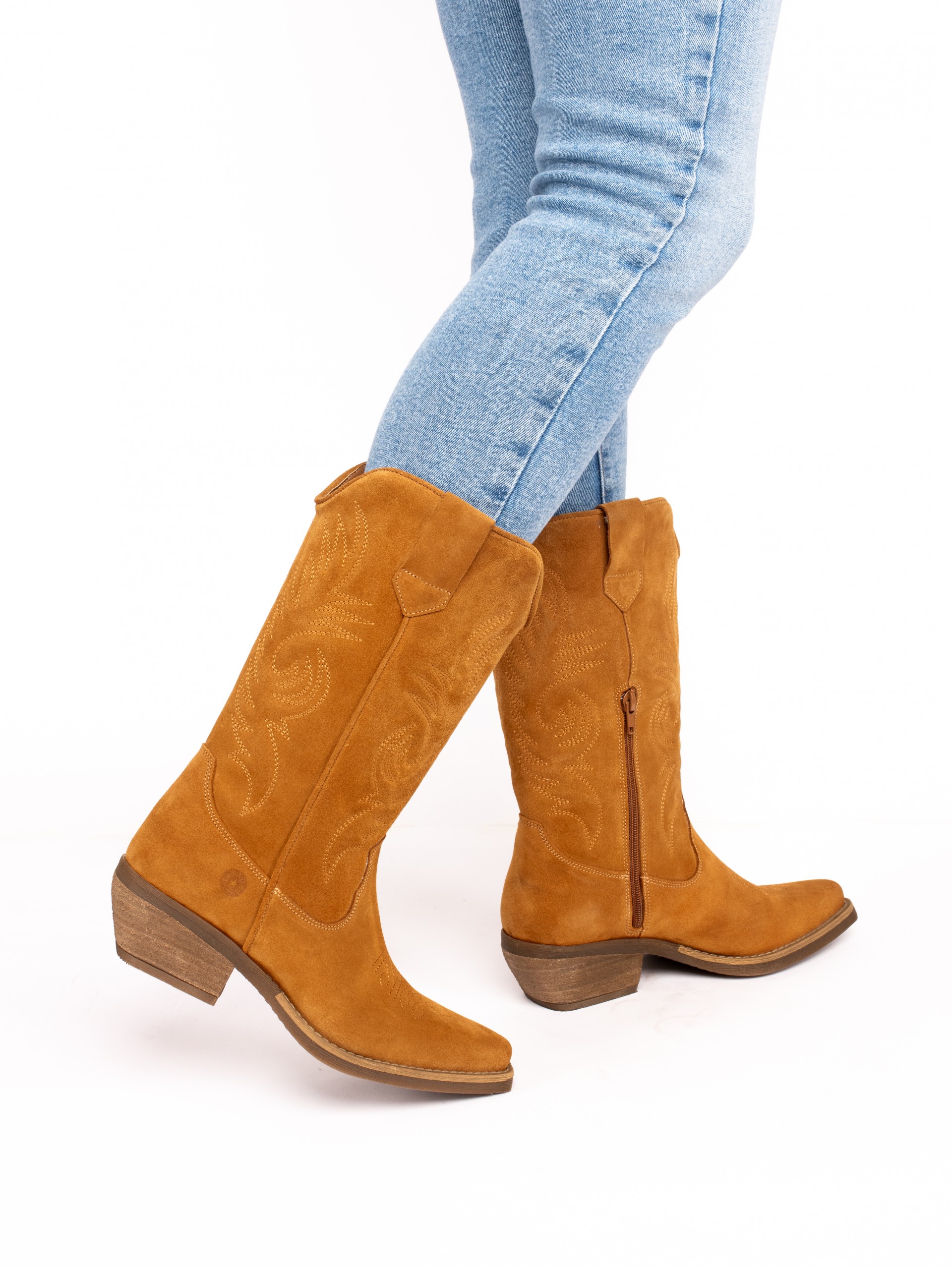 Embroidered Cowboy Suede Boots