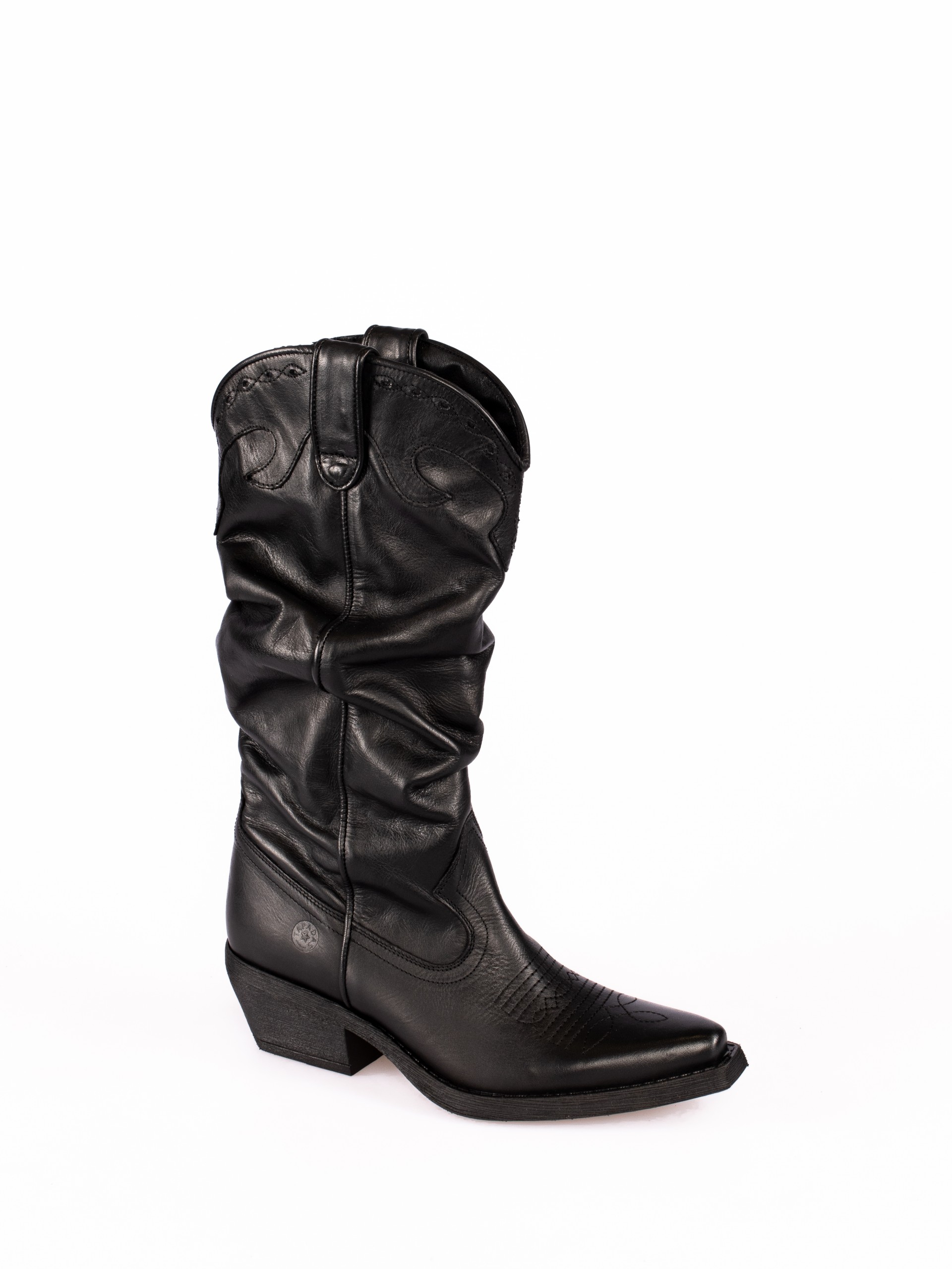 Leather Texan Style Boots with a Folded Effect