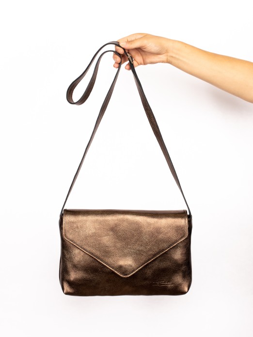 Envelope Shpe Shoulder Bag in Laminated Leather