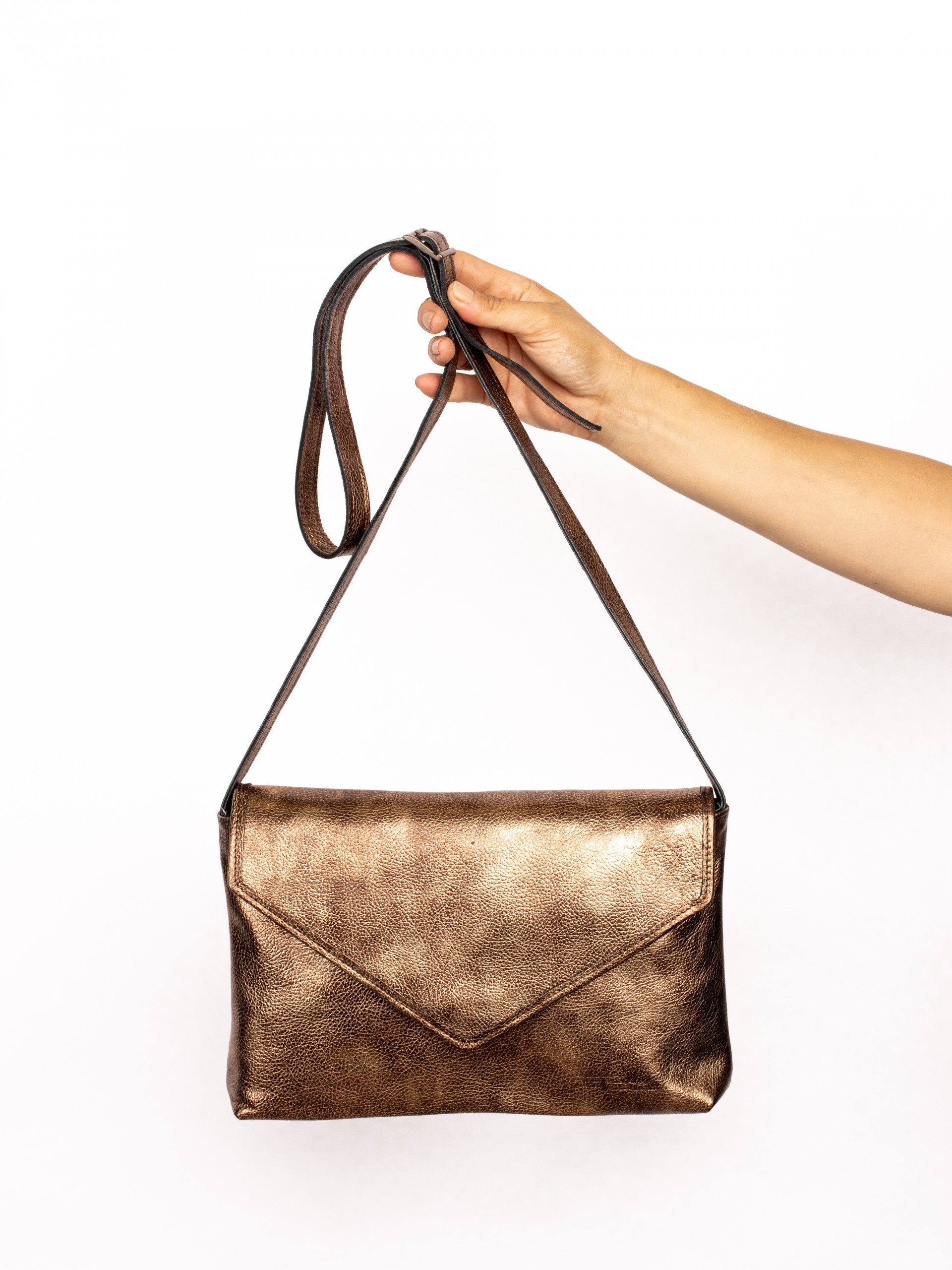 Envelope Shpe Shoulder Bag in Laminated Leather