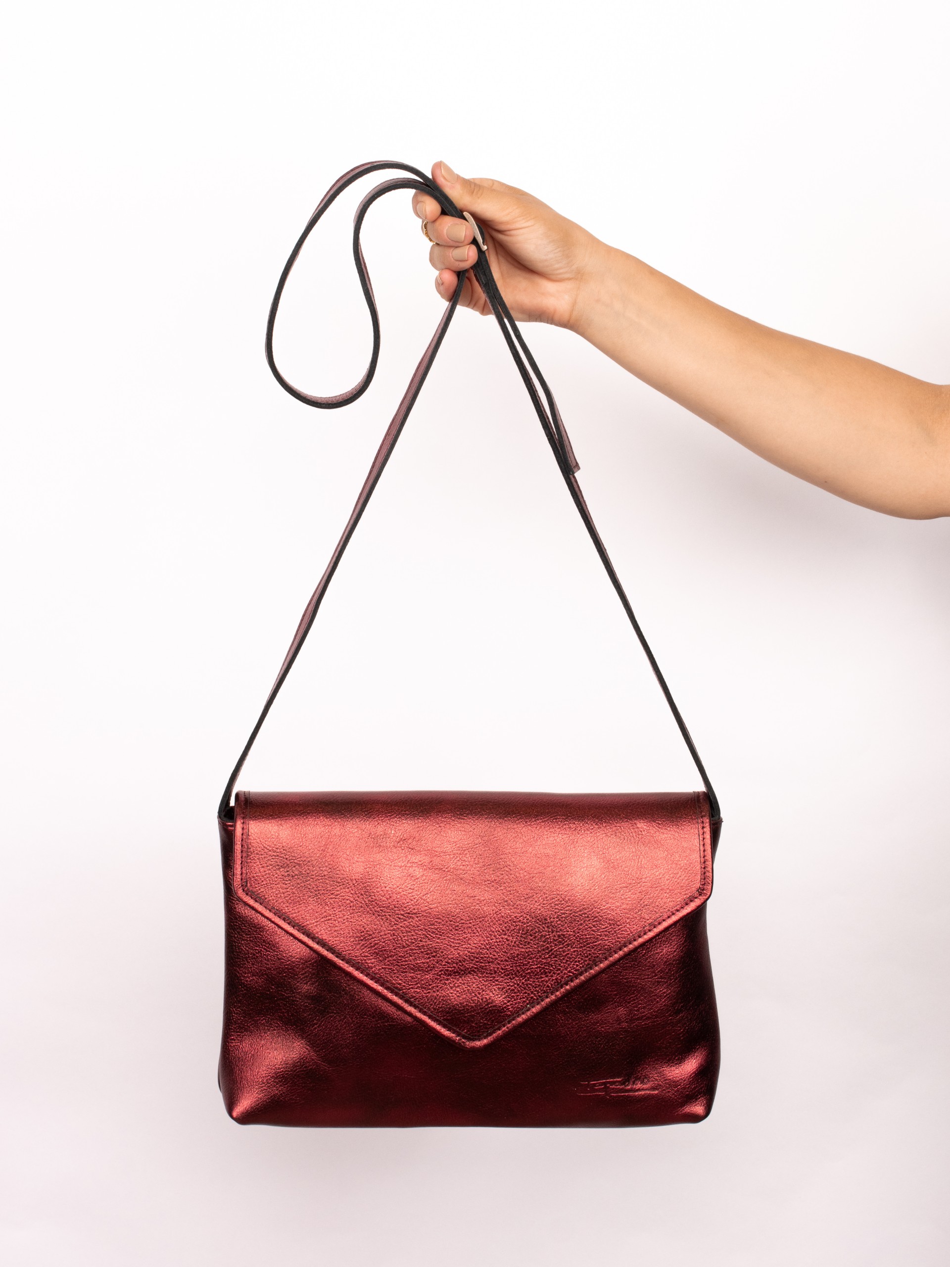 Envelope Shpe Shoulder Bag in Laminated Leather