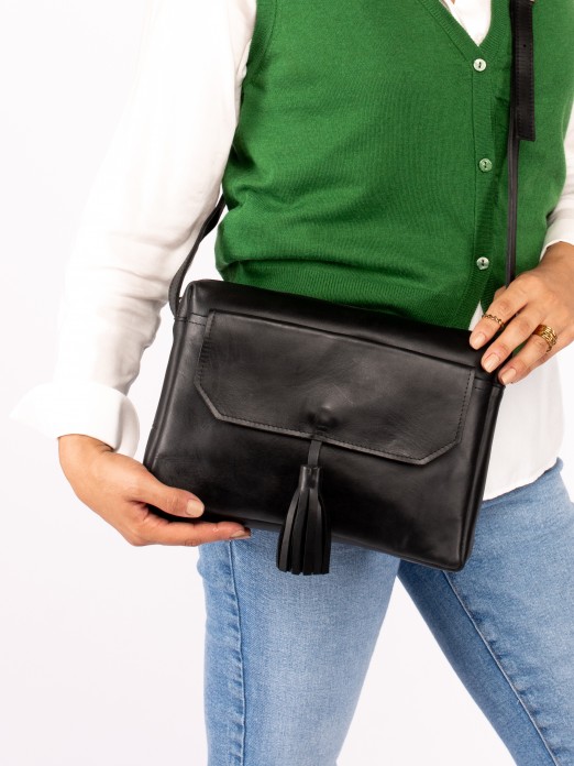Aged Leather with Tassel Crossbody Bag