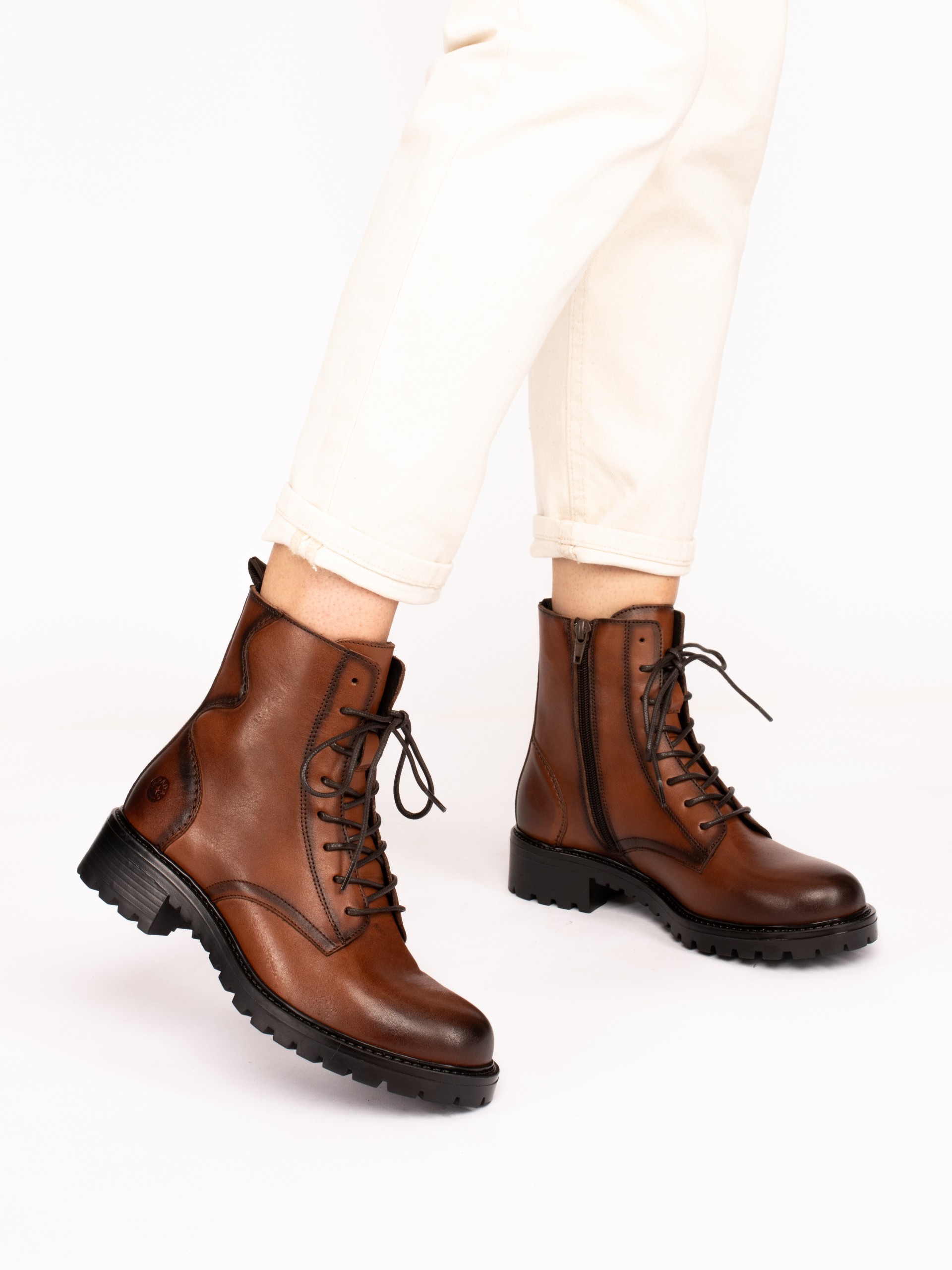 Leather Militar-Style Ankle Boots