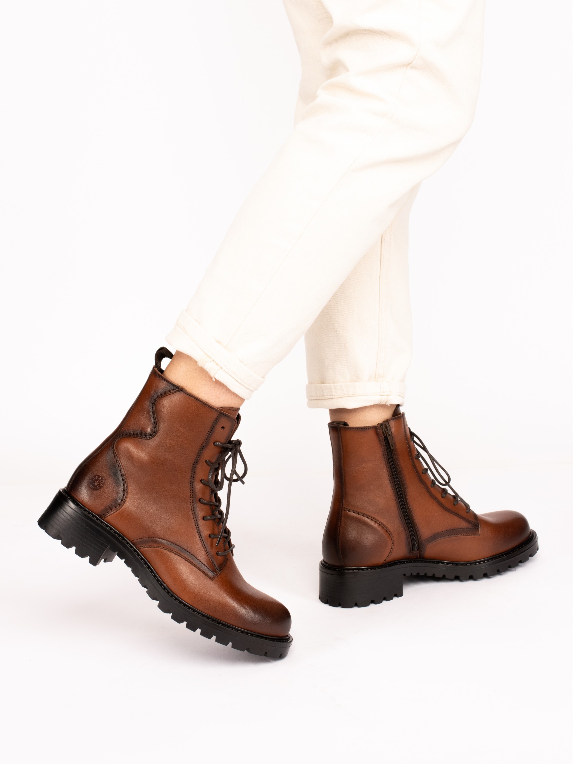Leather Militar-Style Ankle Boots