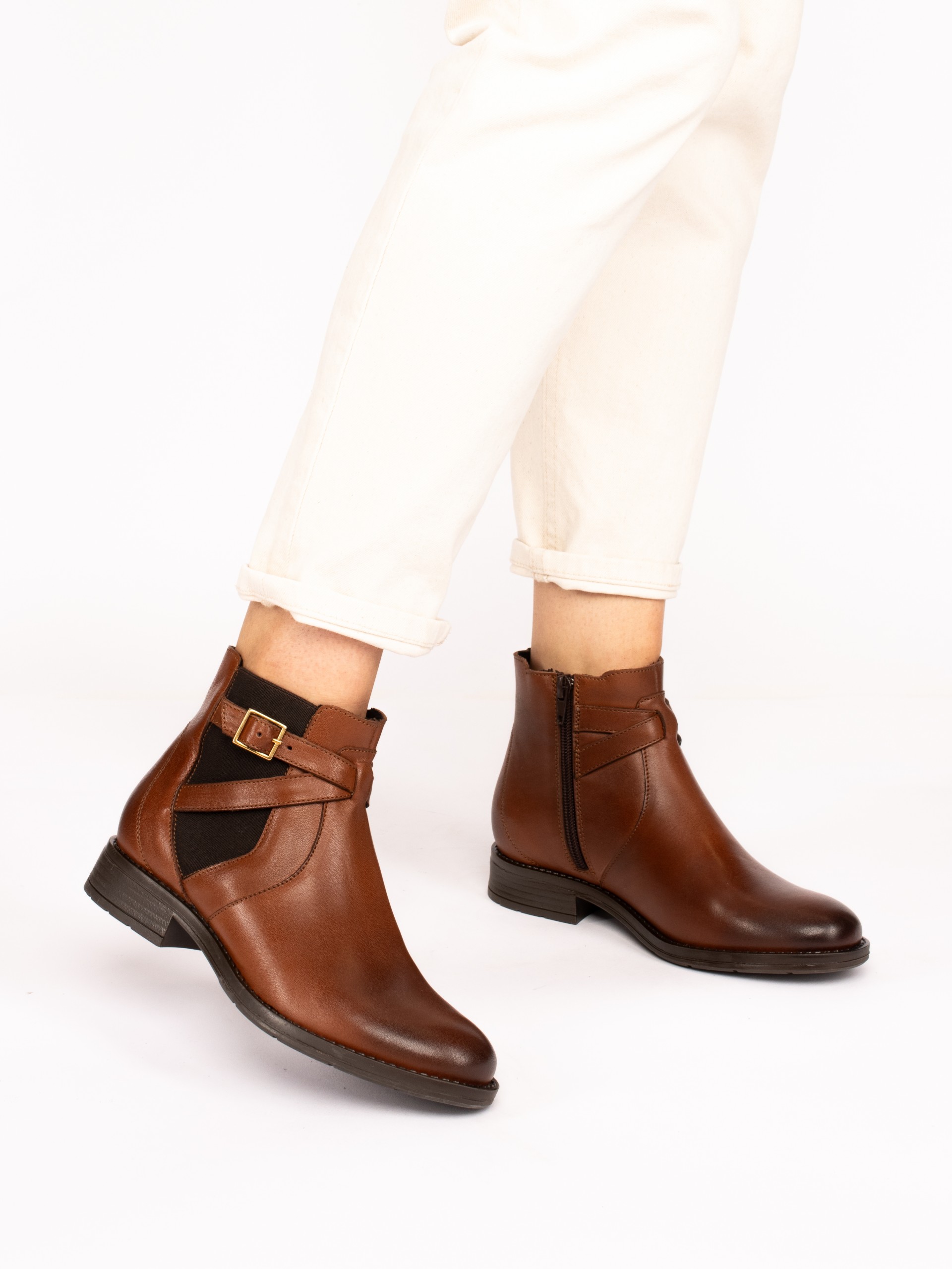 Elastic Leather Ankle Boots