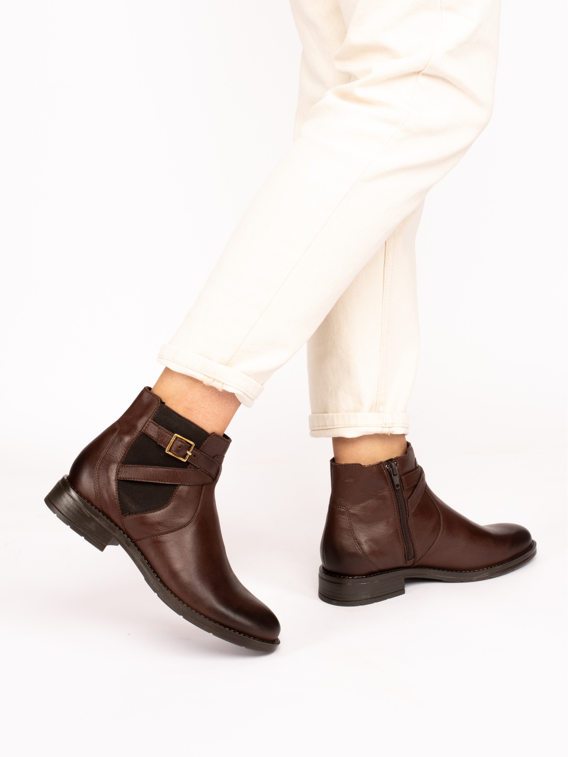 Elastic Leather Ankle Boots