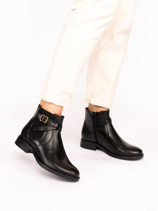 Elastic Leather Ankle Boots