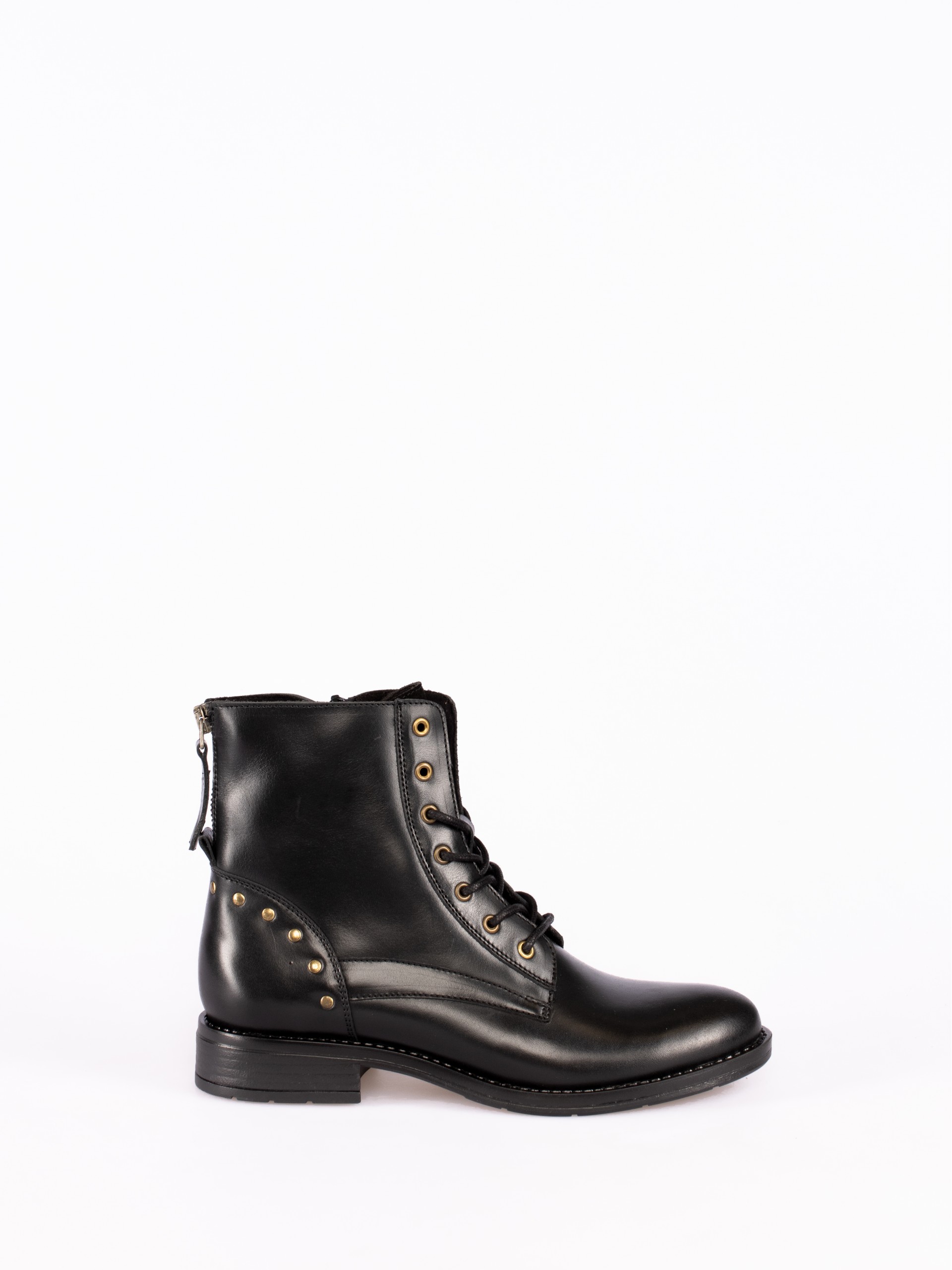 Leather Militar-Style Ankle Boots with Rivets