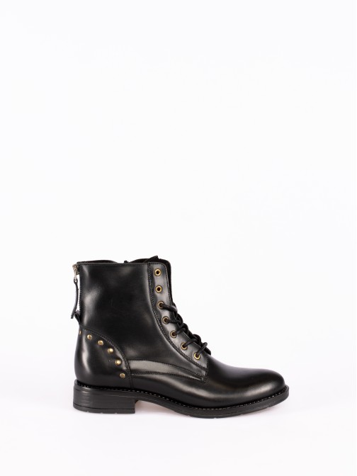 Leather Militar-Style Ankle Boots with Rivets