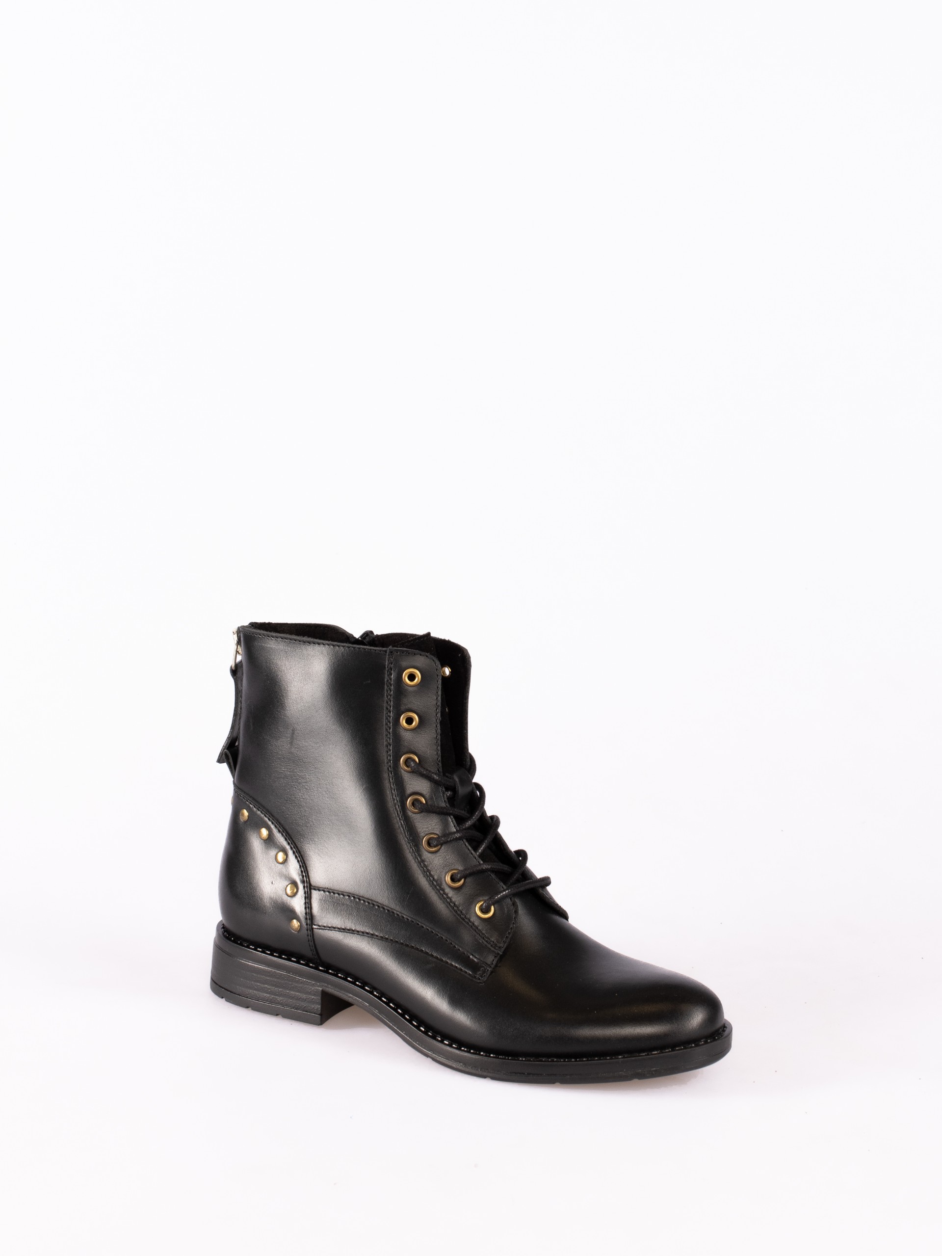 Leather Militar-Style Ankle Boots with Rivets