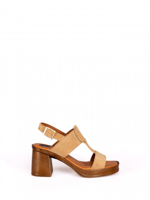 High-heeled Sandal with Buckle in Suede
